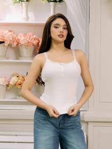 Criza Taa 女士修身蕾丝边吊带背心 Y2k 夏季 - 白色 - 查看 1