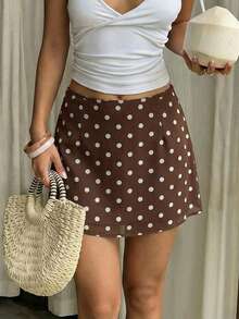 Pariaura 2026 New Arrival Women's Brown Polka Dot Tulle Mini Skirt Short Length Lightweight Flowy Mesh Skirt Casual Office Commute Minimalist Beach Vacation Versatile Style - Multicolor - View 3