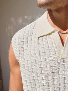 Manfinity CityGents 男士休闲V领宽松针织背心，适合夏季度假、日常通勤，简约纯色 - 杏色 - 查看 3