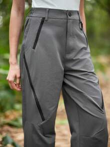 SHEIN In My Nature Quần nữ kiểu dáng thường ngày, phối màu tương phản, có khóa kéo và nút cài, túi xéo, thích hợp cho hoạt động ngoài trời. - Xám - Xem 5