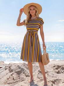 Sylviya Striped Print Belted Dress - Multicolor - View 3