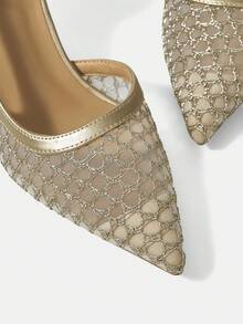 CUCCOO HITCHD 女士时尚优雅尖头镂空高跟鞋 - 金色 - 查看 10