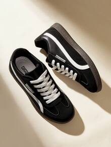 CUCCOO EASI 2026 新款春季女士复古百搭休闲运动鞋，白色平底鞋 - 黑色 - 查看 6