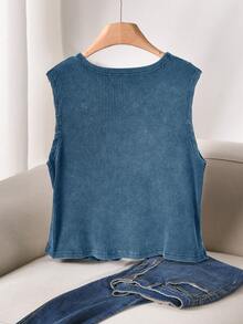 CosyJoli Plus Size Women Summer Casual Washed Front Button Camisole - Blue - View 2