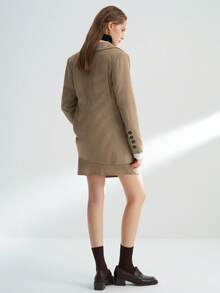 INAWLY 女式常规格子翻领长袖夹克和迷你裙优雅套装 - 棕色 - 查看 2