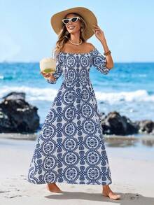 Sylviya 女士休闲露肩度假连衣裙 夏季连衣裙 沙滩装 女士沙滩连衣裙 度假装 女士夏季度假装 度假连衣裙 碎花连衣裙 女士沙滩度假装 女士旅行装 女士度假装 - 彩色 - 查看 5