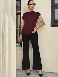 MaterniWear Quần bầu màu trơn, cạp cao, kiểu dáng thường ngày, có thể điều chỉnh độ rộng, đa năng cho mặc hàng ngày. - màu đen - Xem 5