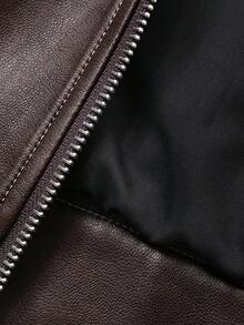 FRIFUL 女士纯色PU皮革落肩长袖拉链休闲外套 - 鏽棕色 - 查看 9