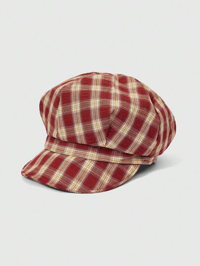 ROMWE Kawaii 1件装复古格子贝雷帽女夏季画家帽小头围云朵形八角帽日式