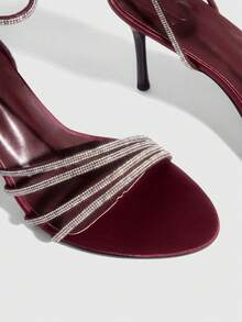 CUCCOO SZL Women's Pointed Toe Rhinestone Buckle Design Fashionable Elegant High Heel Sandals - Burgundy - View 5