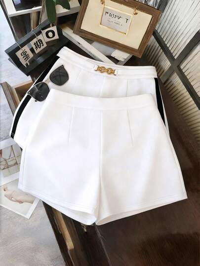 Franclia 女士修身高腰A字阔腿宽松拼接短裤