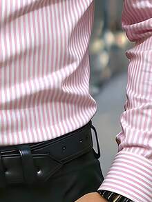 Manfinity Mode Camisa de manga larga a rayas de vestir informal para hombres - Rosa Pálido - Ver 4