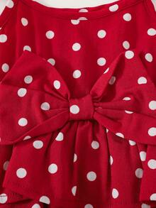 Cozy Pixies 女婴/幼儿甜美可爱红色波点吊带荷叶边层叠蛋糕裙，夏季 - 紅色 - 查看 6