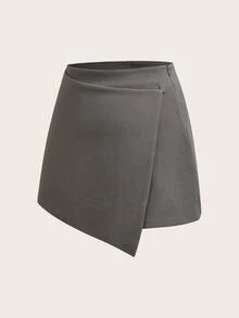 SHEIN EZwear Plus Size Women Solid Color Khaki Skirt - Khaki - View 3