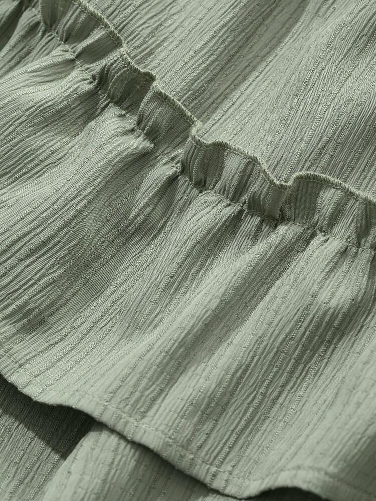 Women's Round Neck Ruffle Sleeveless Blouse And Elongated Pants 2 Pieces Set, Korean Style