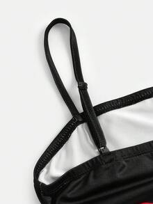 少女休闲度假热带花卉印花修身吊带裙 - 黑色 - 查看 4