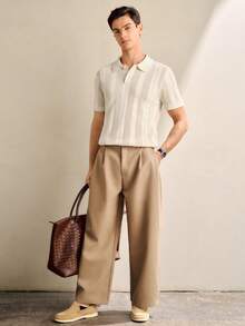 RONVEXI 男士夏季休闲度假日常通勤纯色镂空针织Polo衫，短袖针织领，舒适透气轻盈，适合休闲穿着，也适合度假和情人节穿着。男士钩针衬衫，男士度假装，男女通用衬衫，情侣装，奶油色针织Polo衫，男士纽扣针织Polo衫，男士钩针针织衬衫，男士纹理Polo衫 - 彩色 - 查看 5