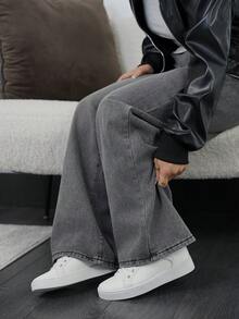 SAYEHFBABY 女式中腰宽松直筒休闲牛仔裤 - 淺色水洗藍 - 查看 6