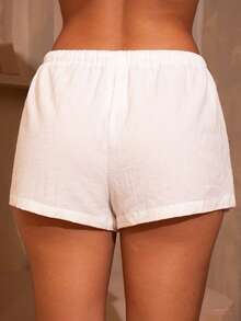 juhmazzocco 2pcs Women's New Linen Striped Shorts - Black and White - View 6