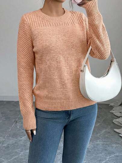 EURMUSE Women's Casual Solid Color Crew Neck Long Sleeve Sweater,Jumper,Cream Jumper,Jumpers,Christmas Jumper,White Jumper,Black Jumper,Ladies Jumper,Women's Jumpers