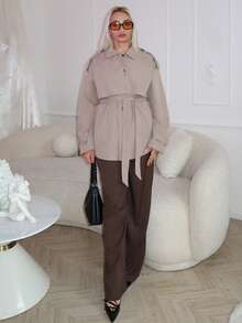 salliqueen Women's Casual Single-Breasted Cinched Waist Trench Coat, Autumn,Cozy Fall And Winter Clothes For Women - Khaki - View 4