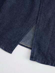 GlowEve Women's Round Neck Long Sleeve Casual Knotted Waist Denim Blouse - Blue - View 3