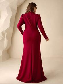 Coutiva Plus Size Women's Stand Collar Faux Pearl Chain Decor Fitted Mermaid Hem Elegant Formal Evening Gown (Embellished) Long Red Dress Burgundy Dress For Women Winter Dresses For Women Dress Modest Red Maternity Dress Valentines Dress Elegant Dress Sequin Dress Pink Red Dress Floral Dress  Graduation Ceremony, School Opening, Music Festival, Birthday Party, Wedding, Afternoon Tea Gathering, Ball - Burgundy - View 3