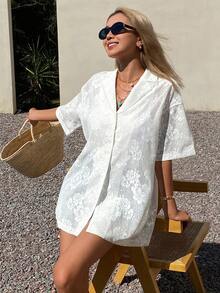 DAZY 女士白色短袖休闲/度假衬衫，春夏款 - 白色 - 查看 6