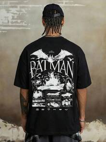 BATMAN X SHEIN Men's Casual Bat Print Short Sleeve T-Shirt, Summer - Black - View 5
