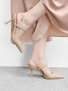 CUCCOO BIZCHIC 女士尖头细高跟鞋杏色时尚基础款日常百搭通勤上班购物女式高跟鞋露跟鞋女鞋 - 杏色 - 查看 5