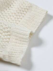 RONVEXI Men's Casual Vacation Style Contrast Striped V-Neck Open Knit Top, Summer - Apricot - View 7