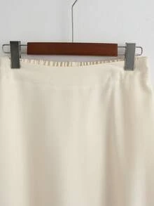 Franclia 2 Stücke/Set Französischer eleganter 3D-Perlen Kurzarm-Top und geschichteter Rock Set, Beige, Sommer Damen Outfit - Beige - Übersicht 5