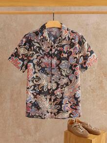 HIMLAND 男士印花短袖单排扣休闲衬衫 - 彩色 - 查看 7