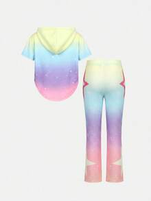 SHEIN 2pcs Baby Girl Tie-Dye Cute Girl Pattern Knitted Sleeveless T-Shirt And Leggings Set - Multicolor - View 2