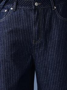 SUMWON Pantalones cortos vaqueros de pierna ancha con patrón de rayas verticales y costuras de contraste para uso casual en verano - Azul - Ver 7