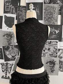 Attitoon Áo sơ mi nữ cổ tàu dáng ôm, màu trơn, chất liệu vải dệt họa tiết cổ điển. - màu đen - Xem 2