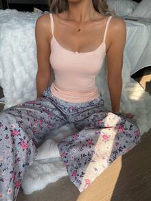 DAZY 女士夏季提花针织吊带背心和宽松碎花睡裤套装 - 粉色 - 查看 4