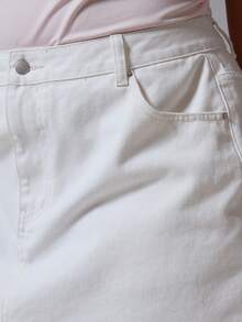 MUSERA 大码低腰毛边白色牛仔迷你裙 春夏优雅可爱度假休闲日常必备牛仔单品 - 白色 - 查看 6