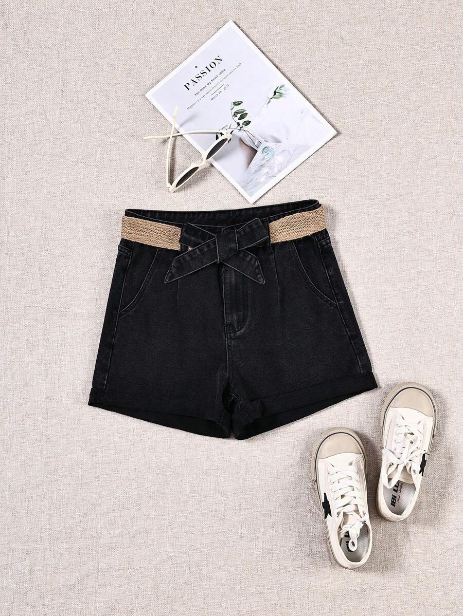 Breezaya Quần short denim nữ dáng rộng, thoải mái, đa năng, có túi và xếp ly. - màu đen - Xem 1