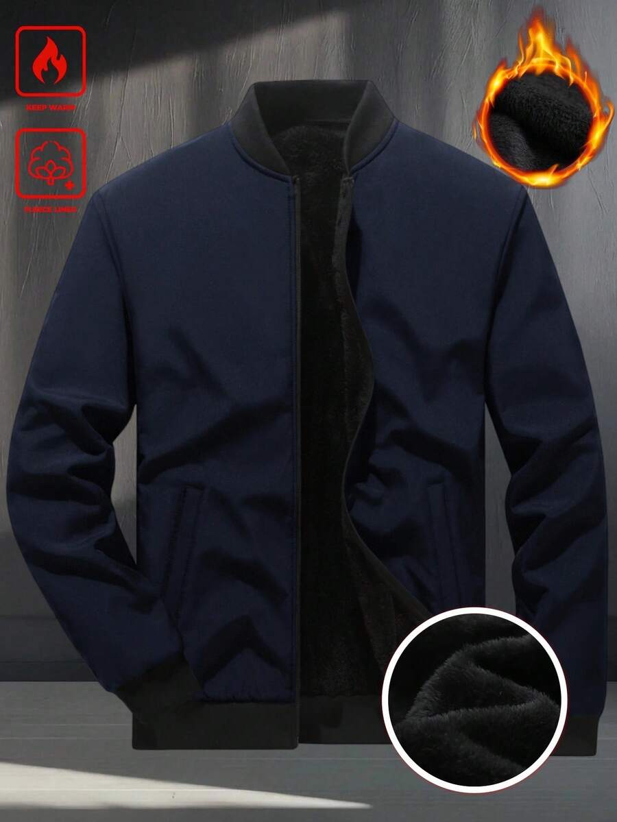 Manfinity Homme Men's Long Sleeve Casual Versatile Thermal Lined Outdoor  Jacket, Autumn/Winter, Navy Blue Jacket, Thermal Lined Jacket - Navy Blue - View 1