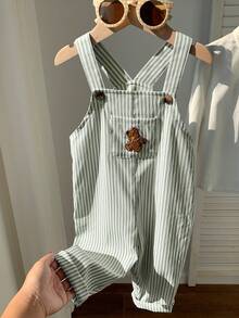 SHEIN Baby Boy Casual Cute Versatile Striped Cartoon Bear Pattern Bib Overalls - Multicolor - View 8