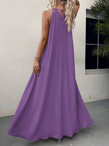 Balvessa Đầm maxi cổ yếm dáng suông đơn giản màu trơn dành cho nữ, thích hợp mặc hàng ngày trong kỳ nghỉ hoặc đi biển. - Bold Plum - Xem 2