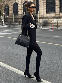 DAZY Quần legging nữ dáng ôm màu trơn, thích hợp cho mùa Thu/Đông. - màu đen - Xem 4