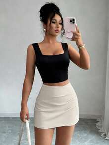 GlowEve 新款套装：黑色方领宽肩带吊带背心+高腰百褶A字裙，时尚夏季女装 - 彩色 - 查看 7