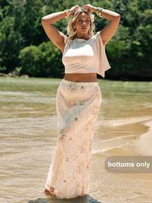 SHEIN BAE Chân váy dài dáng đuôi cá sang trọng, thêu sequin lấp lánh, dành cho nữ, thích hợp dự tiệc, hộp đêm, tiệc chiêu đãi, màu trắng. - Màu be - Xem 6