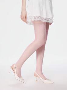 ROMWE Avant 1双性感花卉蕾丝渔网袜，复古情趣粉色不透明连裤袜，轻薄弹力透明丝袜 - 3159粉色 - 查看 5