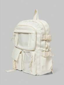 ROMWE 2025 Cute Women Backpacks Waterproof Multi-Pocket Nylon School Backpack For Student Female Girls Kawaii Laptop Book Pack Mochilas - Beige - View 4