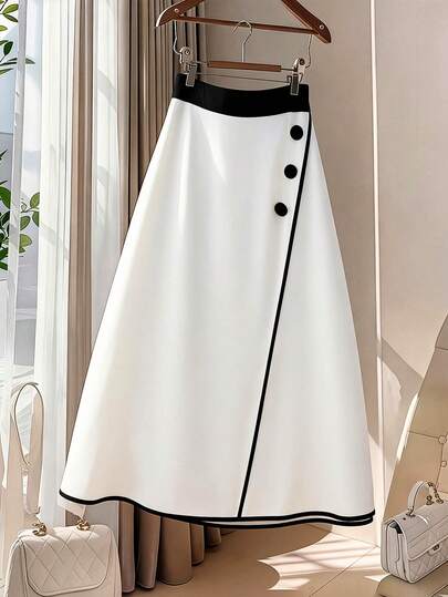 GlowEve CURVE 大码女式时尚优雅撞色纽扣裙