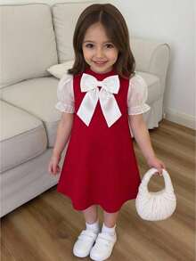 SHEIN Đầm ren đỏ dáng ôm cổ tròn tay phồng, thanh lịch, thích hợp cho bé gái, trang nhã, truyền thống, phù hợp cho bé gái mặc hàng ngày, lễ hội, họp mặt gia đình và các dịp đặc biệt, kiểu áo dành cho chị em, mùa xuân/hè, dễ thương, thanh lịch, ngọt ngào, cổ điển, thời trang, đi nghỉ mát, mẹ con và chị em gái mặc đồ đôi, ngày Valentine. - Hồng - Xem 8