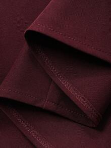 DAZY Women's Elegant Solid Color Textured Round Neck Puff Sleeve Faux Pocket Shirt And A-Line Skirt 2 Pieces Set, Summer - Burgundy - View 9